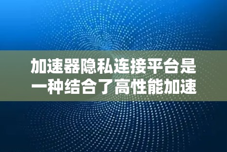 加速器隐私连接平台是一种结合了高性能加速器和隐私保护技术的解决方案，旨在在加速器上高效处理和保护数据。以下是对这一概念的详细总结