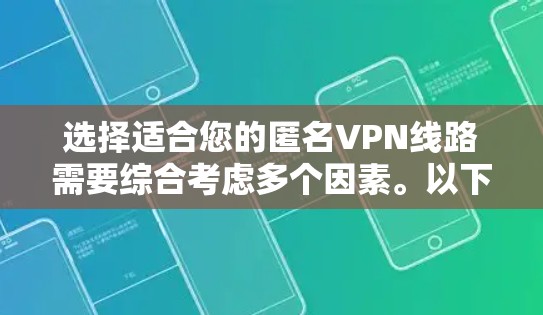 选择适合您的匿名VPN线路需要综合考虑多个因素。以下是根据您的需求整理出的建议